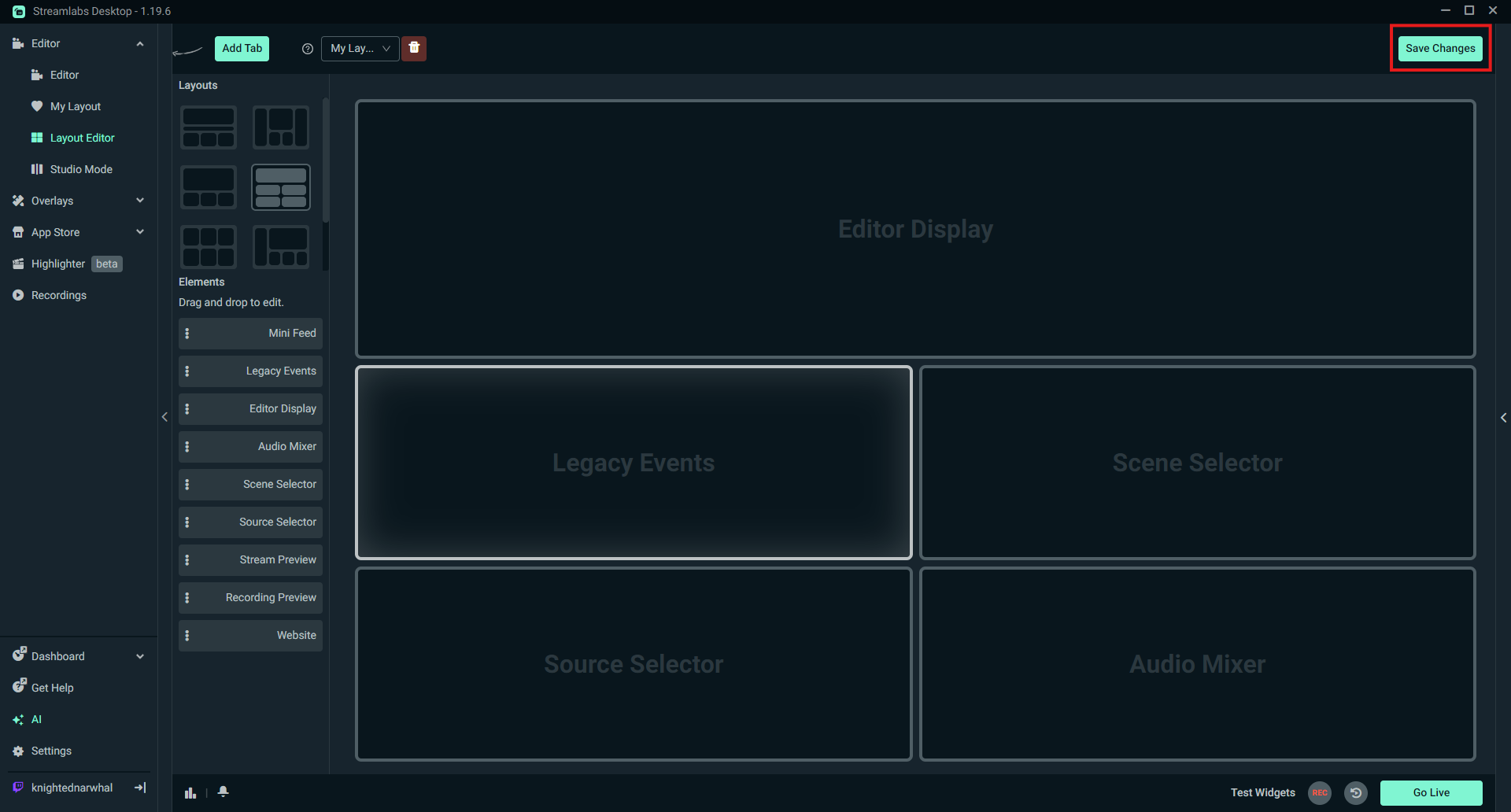 Save highlighted in Streamlabs Desktop Layout Editor